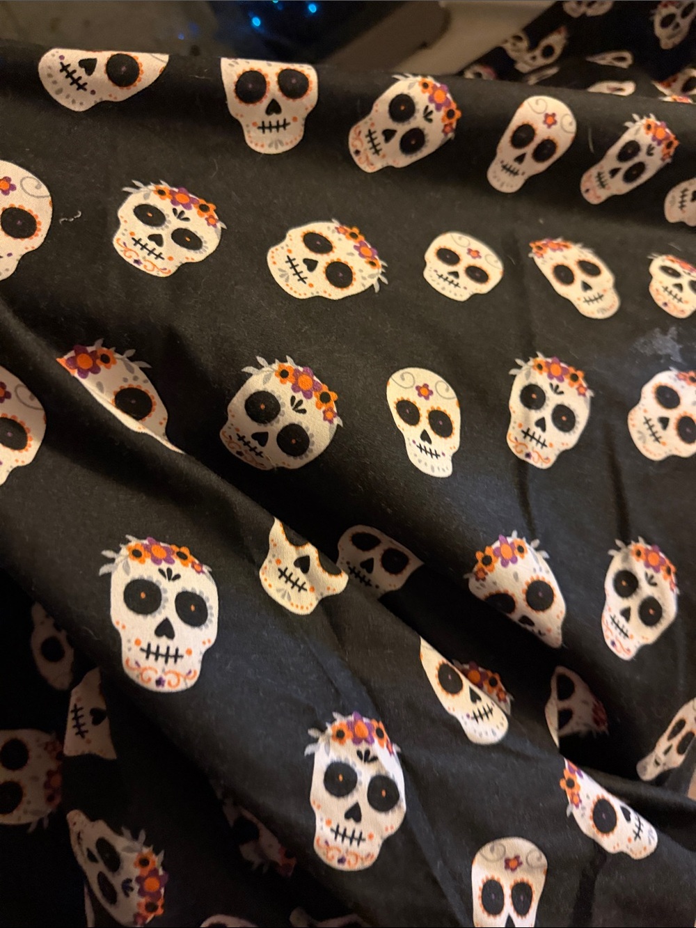 Sugar Skull Print Bedding Sheet Set — Black with White & Orange Accents